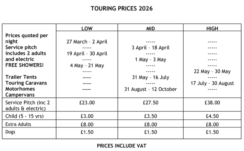 Touring prices 2026